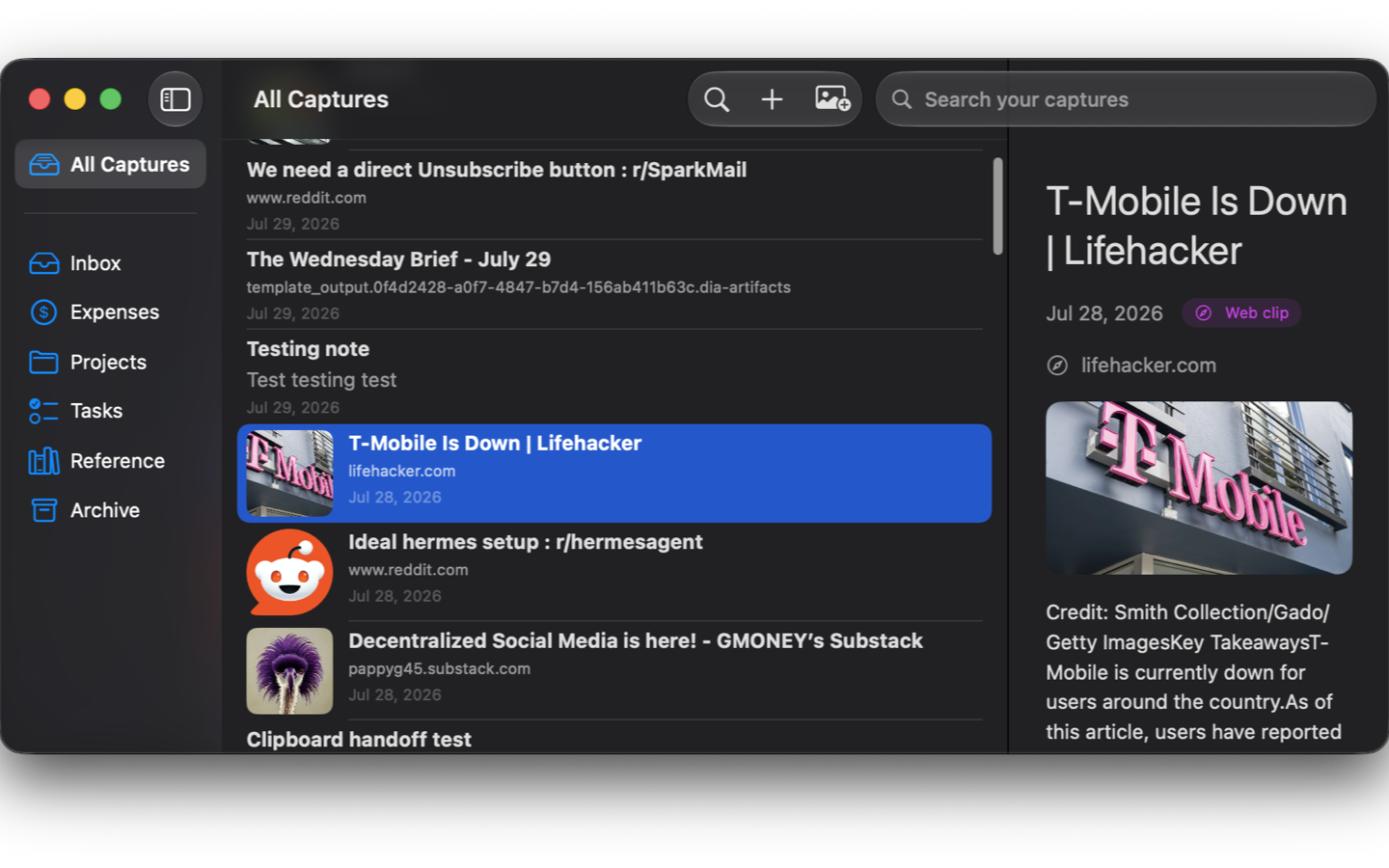 Recallary for Desktop — library with captures, buckets, and instant preview